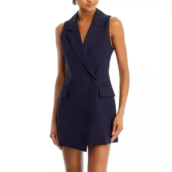 alc navy blue dress ALC Wells Stretch Cotton Midi Dress - Evening Blue
